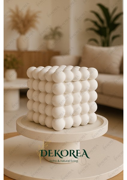 Bubble Kare Beton Saksı & Kalemlik - Modern Minimalist Dekoratif Organizer
