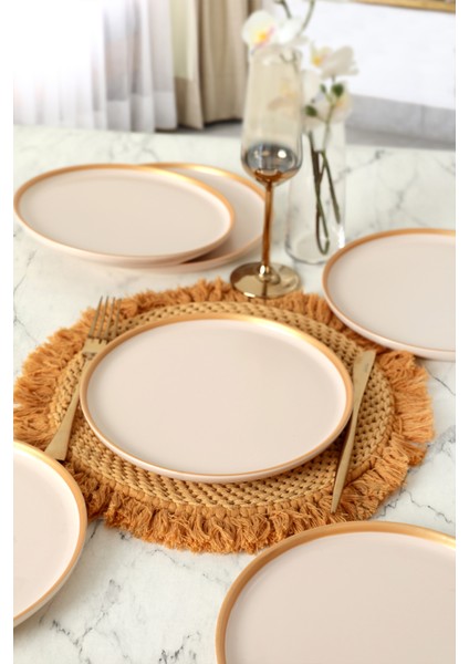 Mat Krem Gold File Nordic Pasta Tabağı 22 cm 6 Adet fiyatları