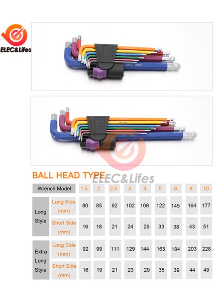 Mini Tarzı Renk Kodlu Toplu Uçlu Hex Allen Anahtar Takımı Torklu Uzun Metrik Kollu El Aletleri Bisiklet Aksesuarları (Yurt Dışından) fırsatları