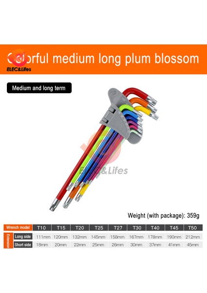 B Tarzı Renk Kodlu Toplu Uçlu Hex Allen Anahtar Takımı Torklu Uzun Metrik Kollu El Aletleri Bisiklet Aksesuarları (Yurt Dışından)