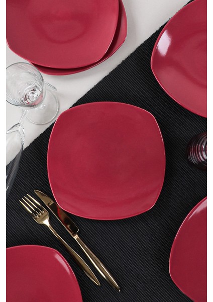 Yılbaşı Carmen Kırmızı Köşem Pasta Tabağı 22 cm 6 Adet