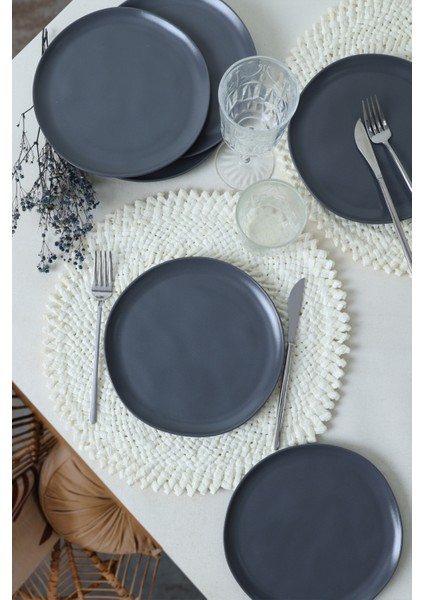 Mat Gri Sardes Pasta Tabağı 22 cm 6 Adet 959