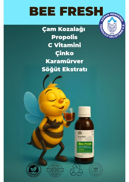 Bee Fresh - Bitkisel Takviye Edici GıdaÇam Kozalağı Propolis C Vitamini Çinko Karamürver Söğüt Ekstratı Şurup 150ml - Harbee Bee-Fresh Takviye edici Gıda