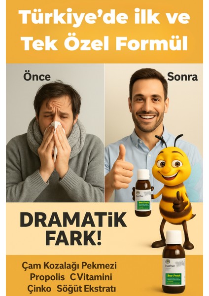 Bee Fresh - Bitkisel Takviye Edici GıdaÇam Kozalağı Propolis C Vitamini Çinko Karamürver Söğüt Ekstratı Şurup 150ml - Harbee Bee-Fresh Takviye edici Gıda