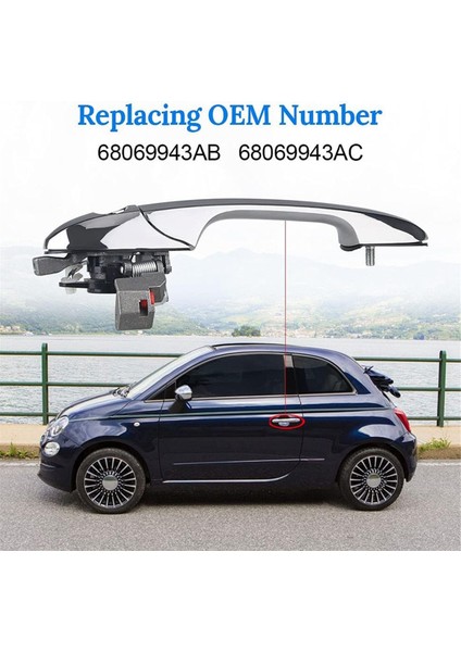 Araba Dış Kapı Kolu 68069943AC Fiat 500 2012-2019 Dış Kol Krom Sol Sürücü Tarafı Araba Aksesuarları (Yurt Dışından)