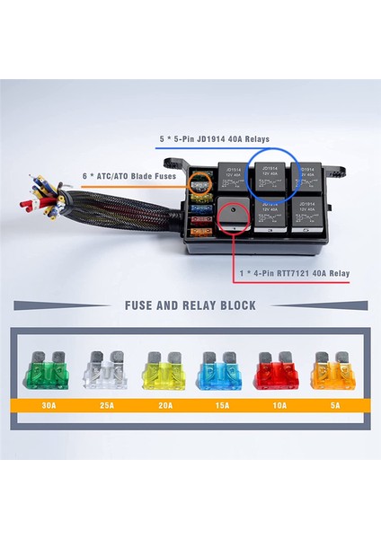 12V Röle Sigorta Kutusu Önceden Kablolanmış Röle Kutusu Otomotiv 5 Adet 5 Pinli Röleler 1 Adet 4 Pinli Röle 6 Atc/ato Bıçak Sigortası Evrensel (Yurt Dışından)