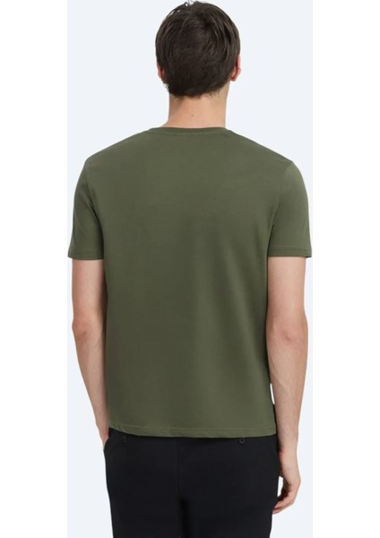 Haki Düz Bisiklet Yaka %100 Pamuk T-Shirt fırsatları