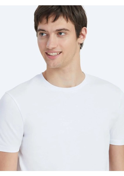 Beyaz Düz Bisiklet Yaka %100 Pamuk T-Shirt modelleri