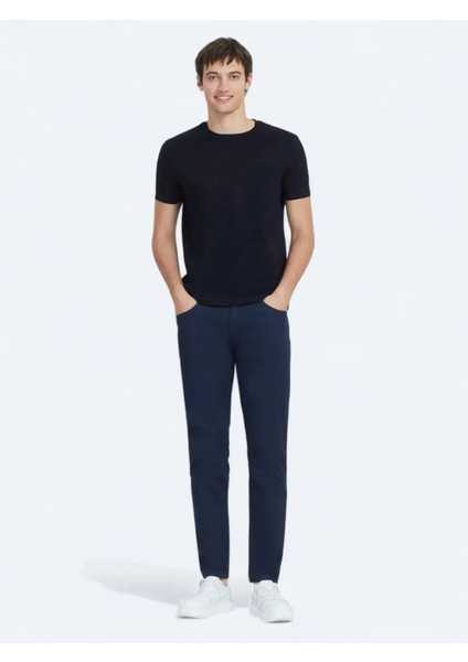 Lacivert Düz Bisiklet Yaka %100 Pamuk T-Shirt fiyatları