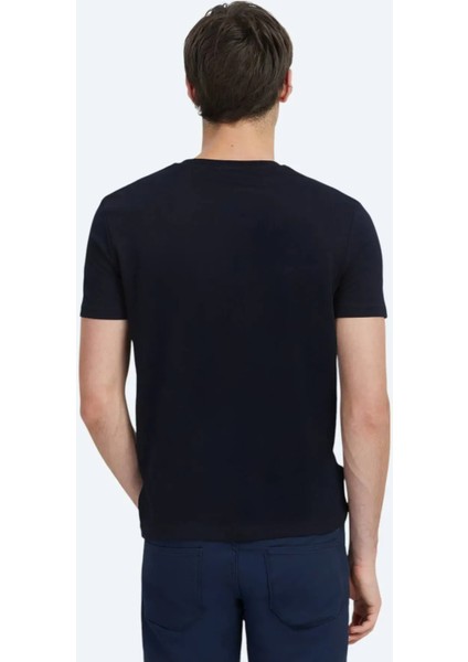 Lacivert Düz Bisiklet Yaka %100 Pamuk T-Shirt fırsatları