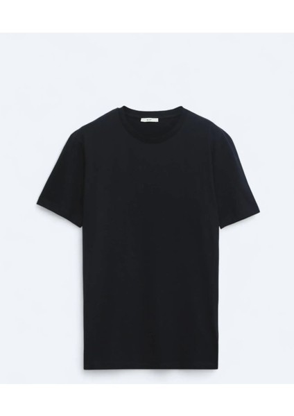 Lacivert Düz Bisiklet Yaka %100 Pamuk T-Shirt indirimleri