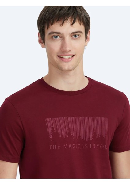 Bordo Baskılı Bisiklet Yaka %100 Pamuk T-Shirt modelleri