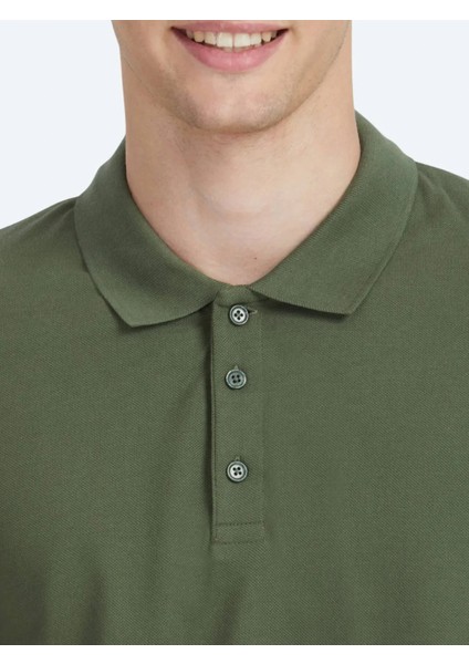 Haki Düz Polo Yaka %100 Pamuk T-Shirt fırsatları