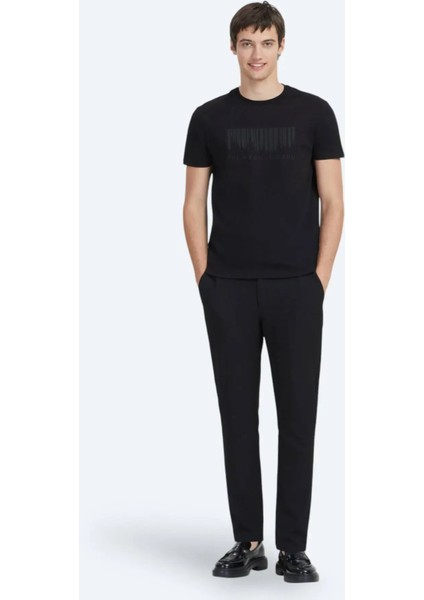 Siyah Baskılı Bisiklet Yaka %100 Pamuk T-Shirt fiyatları