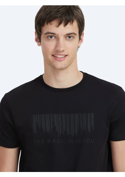 Siyah Baskılı Bisiklet Yaka %100 Pamuk T-Shirt modelleri