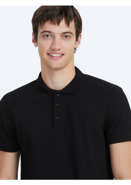 Siyah Düz Polo Yaka %100 Pamuk T-Shirt modelleri
