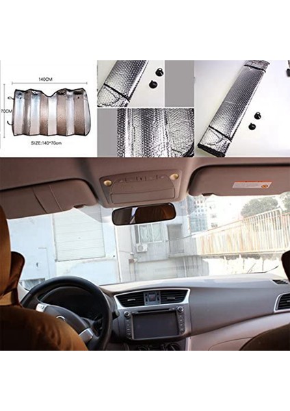 Araba Güneşlik Koruması Çift Taraflı Alüminyum Folyo Güneşlik Katlanabilir Ön Cam Reflektör Uv Işınları Koruyucu (Yurt Dışından)