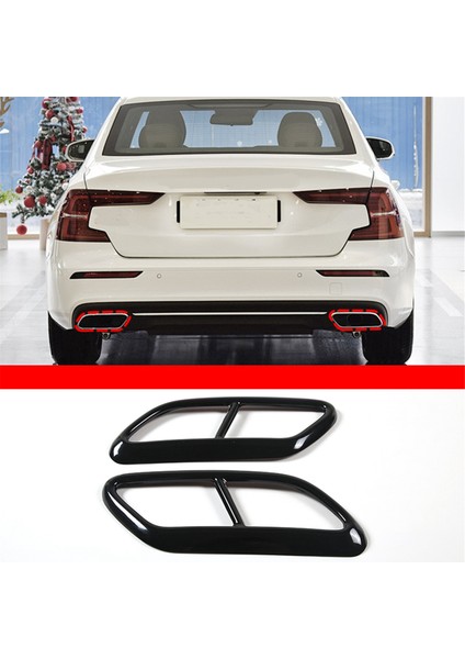 Siyah Paslanmaz Çelik Boru Boğaz Egzoz Çıkışları Kuyruk Çerçeve Ayar Kapağı Volvo S60 2020 S90 V90 2016-2019 Aksesuarları (Yurt Dışından)