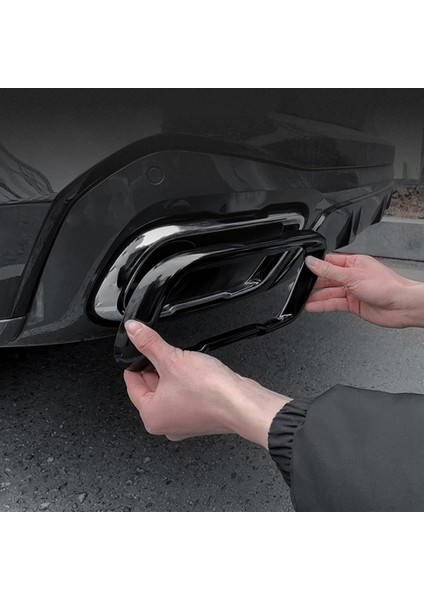 Araba Kuyruk Boğazı Dekoratif Çerçeve Kuyruk Susturucu Egzoz Borusu Çıkış Kapağı-Bmw X5 G05 X6 G06 X7 G07 2019-2021 Siyah (Yurt Dışından)
