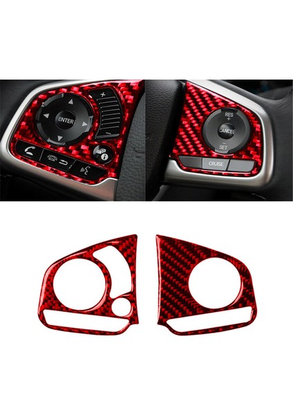 Direksiyon Simidi Düğme Anahtarı Kapağı Trim Dekor Sticker Abs Kırmızı Karbon Fiber Honda Civic 10. Nesil 2016 2017 2018 2019 (Yurt Dışından)