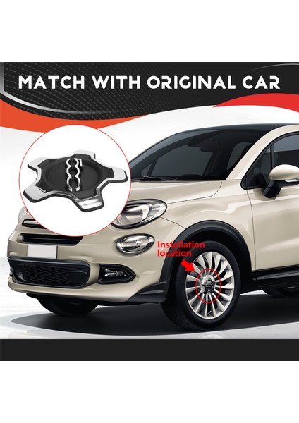 Araba Tekerlek Merkezi Kapağı Kapağı 6AN69LXHAA 735626312 Fiat 500X 2016-2022 Toz Kapağı Araba Aksesuarları, Siyah ve Gümüş (Yurt Dışından)