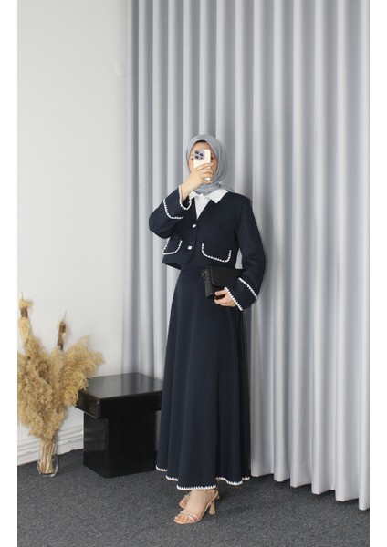 Shine Tesettür Ceketli Etekli Crop Takım