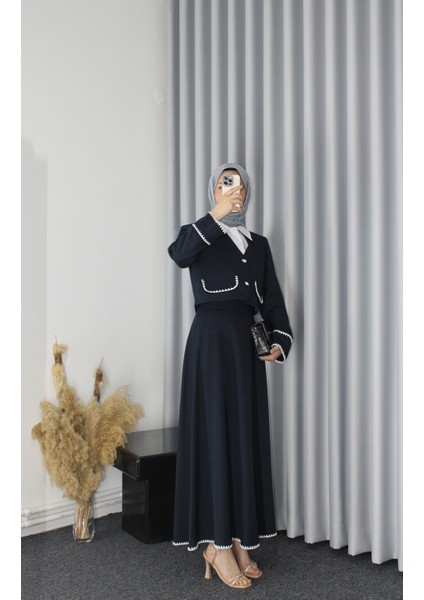 Shine Tesettür Ceketli Etekli Crop Takım modelleri