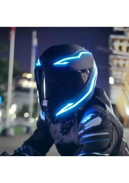 4-In-1 Motosiklet Kaskı Gece Sürme Soğuk Işık Sinyali Yanıp Sönen Şerit LED Işıklı Etiket Şerit USB Şarj Cihazı (Buz Mavisi) (Yurt Dışından)