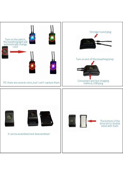 4-In-1 Motosiklet Kaskı Gece Sürme Soğuk Işık Sinyali Yanıp Sönen Şerit LED Işıklı Etiket Şerit USB Şarj Cihazı (Buz Mavisi) (Yurt Dışından)