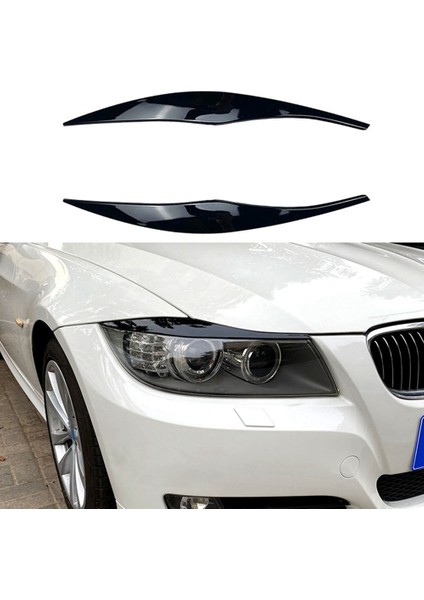 Araba Parlak Siyah Farlar Kaşları Göz Kapakları Kapak Kirpik Başkanı Işık Çıkartmaları Bmw 3 Serisi Için E90 E91 320I 330I 05-12 (Yurt Dışından)