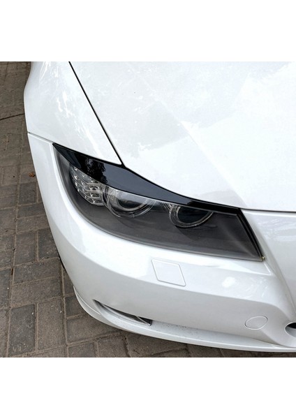 Araba Parlak Siyah Farlar Kaşları Göz Kapakları Kapak Kirpik Başkanı Işık Çıkartmaları Bmw 3 Serisi Için E90 E91 320I 330I 05-12 (Yurt Dışından)