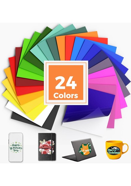 Kalıcı Vinil Levhalar, 24 Renk 12 x 12 Inç Su Geçirmez Yapışkanlı Vinil Paketi Cricut, Silhouette, Cameo Kesiciler Için (Yurt Dışından)