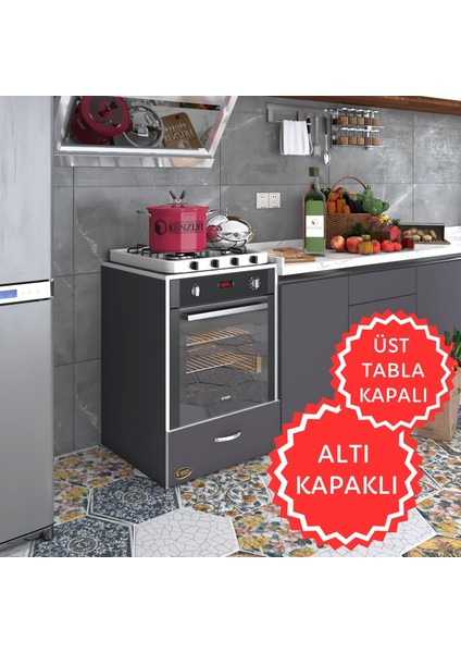 Kenzlife ankastre modülü kabini flor gri kapaklı fırın ocak dolabı sabit tabla