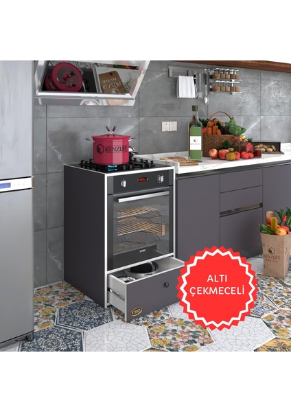 Kenzlife ankastre modülü kabini lityum gri fırın ocak dolabı çekmeceli