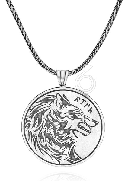 925 Ayar Gümüş Göktürk Türk Yazılı Bozkurt Tasarım Yuvarlak Erkek Kolye fiyatları