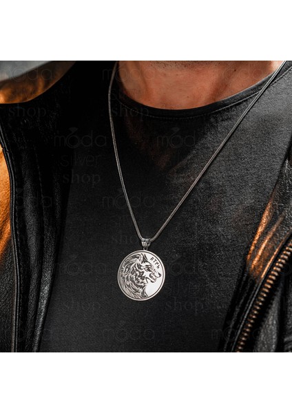 925 Ayar Gümüş Göktürk Türk Yazılı Bozkurt Tasarım Yuvarlak Erkek Kolye modelleri