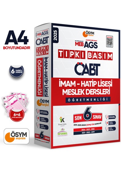 2025 Meb-Ags Öabt Imam Hatip Meslek Dersleri Öğretmenliği Ösym Tıpkı Basım 6lı Deneme Paketi Çözümlü