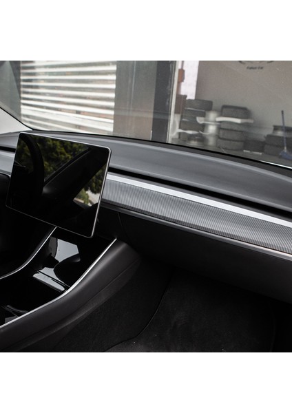 Araba Merkezi Konsol Pano Paneli Wrap Koruyucu Kapak Aksesuarları Tesla Model 3 Y Siyah Için Abs Karbon Fiber Tarzı (Yurt Dışından)
