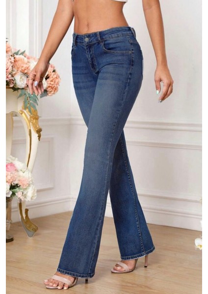 Cedy Denım Yüksek Kalite Kadın 5 Cep Düşük Bel Ispanyol Paça Skinnyfit Esnek Jean Pantolon C619