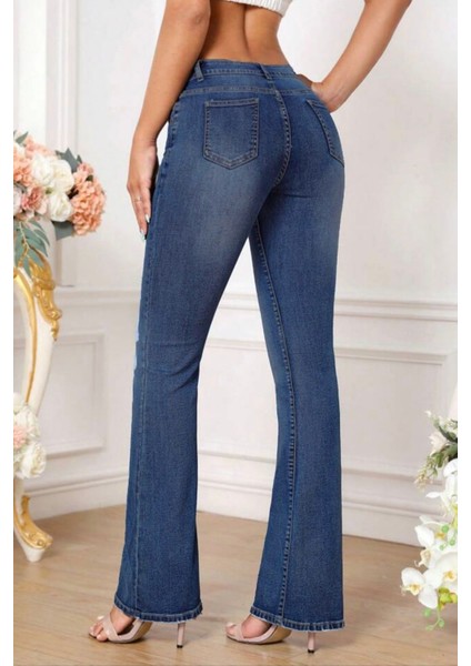 Cedy Denım Yüksek Kalite Kadın 5 Cep Düşük Bel Ispanyol Paça Skinnyfit Esnek Jean Pantolon C619 fırsatları