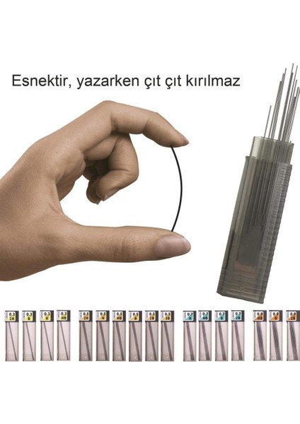 Min Mono Leaf 0.7mm Hb Kalem Ucu, Siyah, 12 Uçlu Kutu,dayanıklı