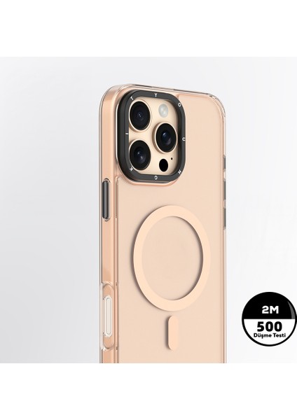 iPhone 16 Pro Kılıf M-Safe Şarj Özellikli Parlak Cam Yüzey Youngkit Gemstone Clear Serisi Gold