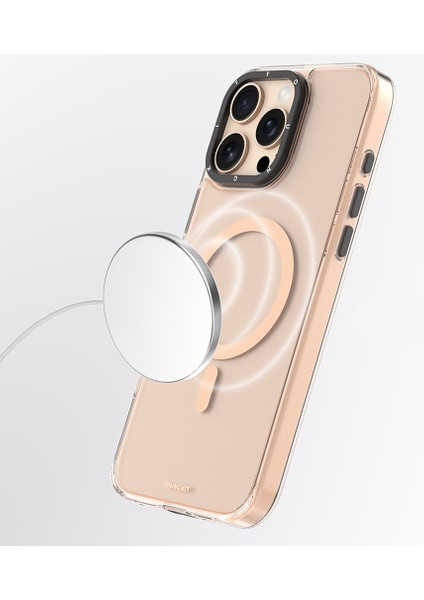 iPhone 16 Pro Kılıf M-Safe Şarj Özellikli Parlak Cam Yüzey Youngkit Gemstone Clear Serisi Gold
