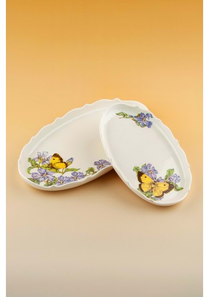 Yellow Butterfly 2 Boy Porselen Kayık Tabak