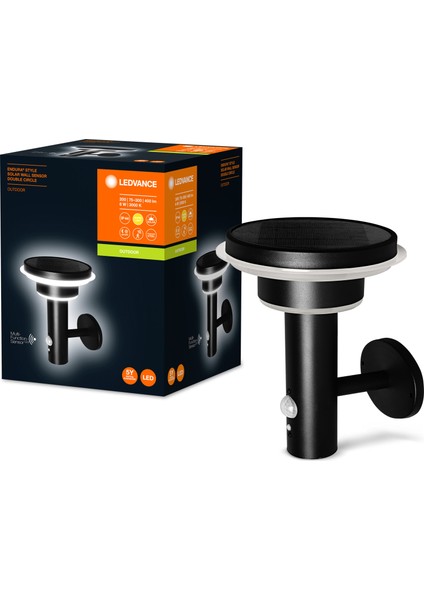 Endura Style Solar Wall Sensor Double Crircle 6W 3000K 400LM IP44 Sarı Işık Alüminyum Mlz. Güneş Enerjili Dış Mekan Aplik