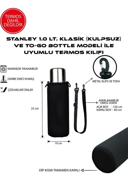 Klasik Kulpsuz 1.0 Lt. ile Uyumlu Omuz Askılı Termos Kılıfı