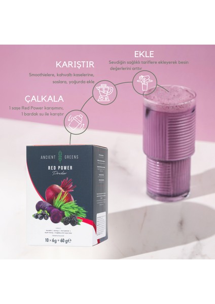 Red Power I Bitkisel Mor Süper Gıda Karışımı I Antioksidan Deposu, Glutensiz, Vegan I 10 x 6g