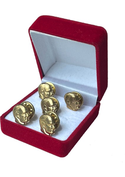 Taş Işlemeli Ay-Yıldız Rozeti Gold Şık Kutulu 5' Li