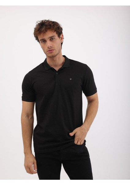 Erkek Regular Fit Polo Yaka Waffle Basic Tişört