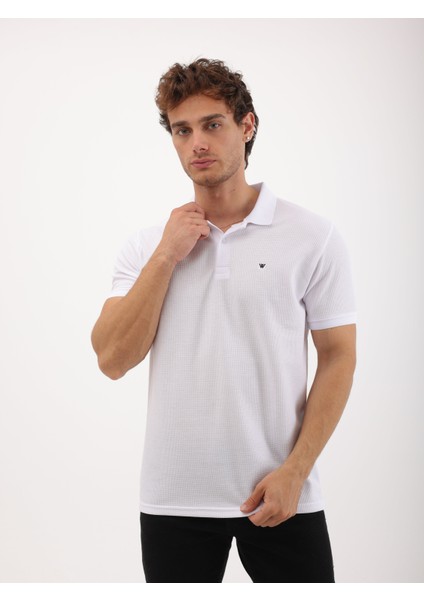 Erkek Regular Fit Polo Yaka Waffle Basic Tişört